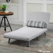 Fotoliu pat extensibil HOMCOM din Fier și Bumbac cu Pernă cu Dungi, Gri 75x70x75cm | Aosom Romania