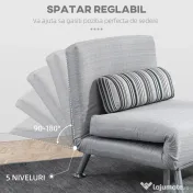 Fotoliu pat extensibil HOMCOM din Fier și Bumbac cu Pernă cu Dungi, Gri 75x70x75cm | Aosom Romania