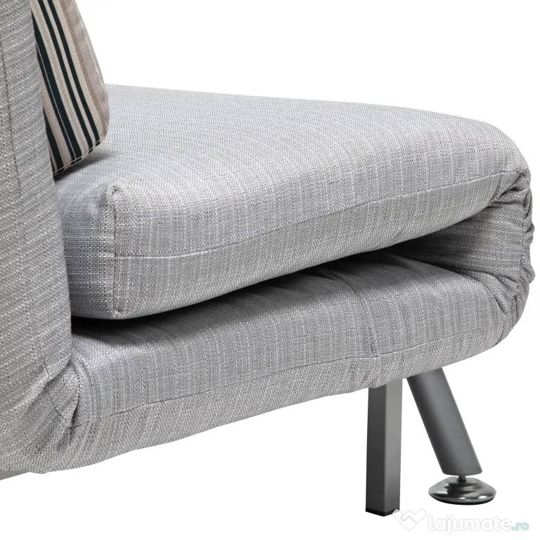 Fotoliu pat extensibil HOMCOM din Fier și Bumbac cu Pernă cu Dungi, Gri 75x70x75cm | Aosom Romania