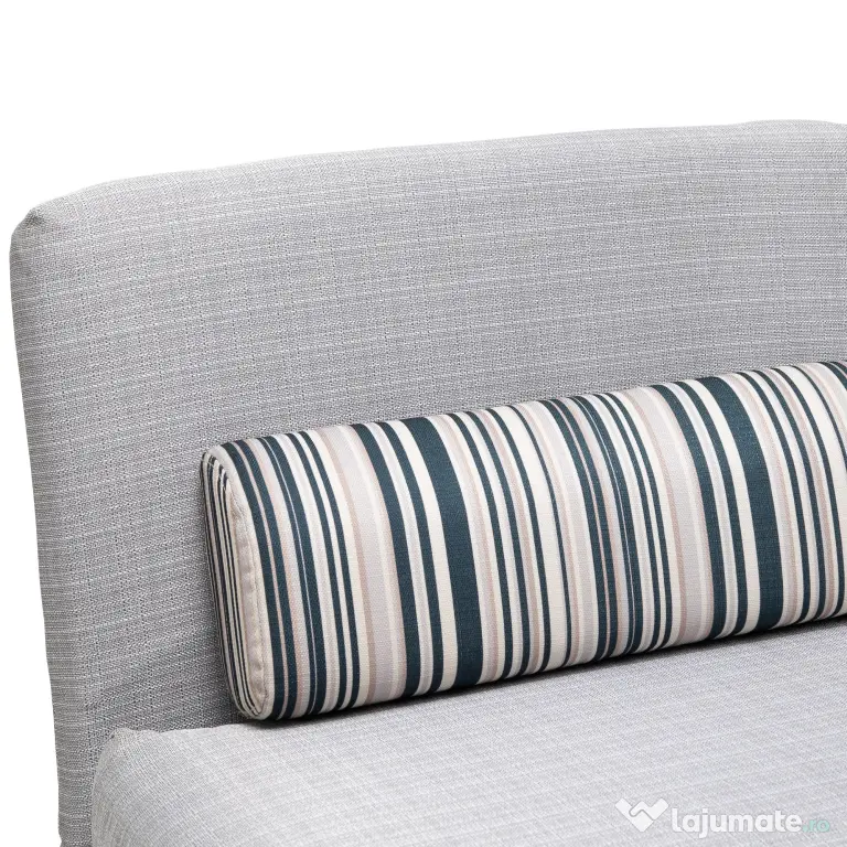 Fotoliu pat extensibil HOMCOM din Fier și Bumbac cu Pernă cu Dungi, Gri 75x70x75cm | Aosom Romania