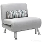 HOMCOM Fotoliu Extensibil 2 în 1, Cadru din Fier, Fotoliu Pat pentru Oaspeți cu Pernă în Dungi, Gri, 75x70x75 cm
