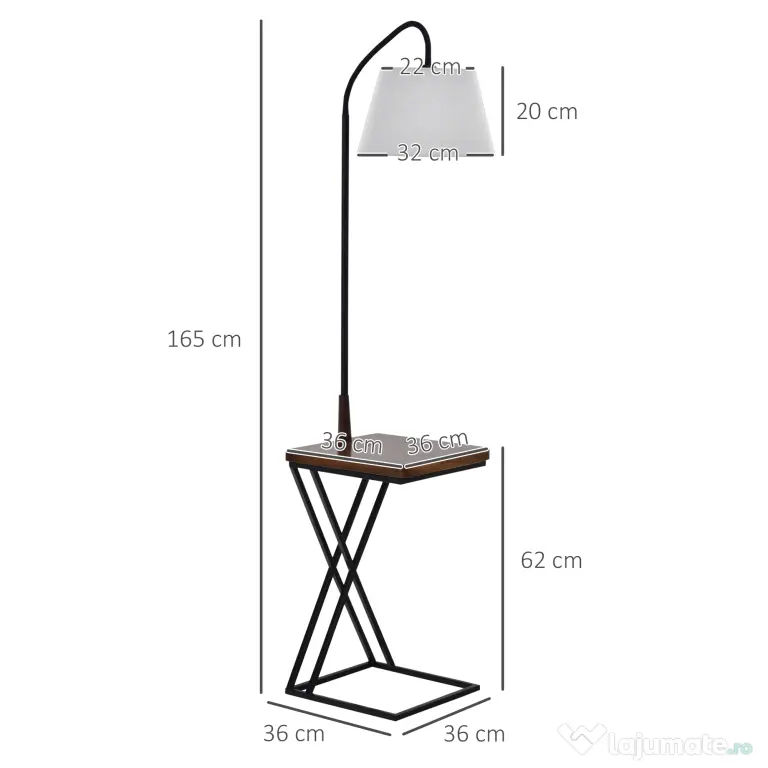 HOMCOM Lampă de Podea Modernă cu Înăcarcător Wireless, Abajur Reglabil și Etajeră Suplimentară, 36x36x165 cm, Negru | Aosom Romania