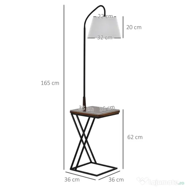 HOMCOM Lampă de Podea Modernă cu Înăcarcător Wireless, Abajur Reglabil și Etajeră Suplimentară, 36x36x165 cm, Negru | Aosom Romania