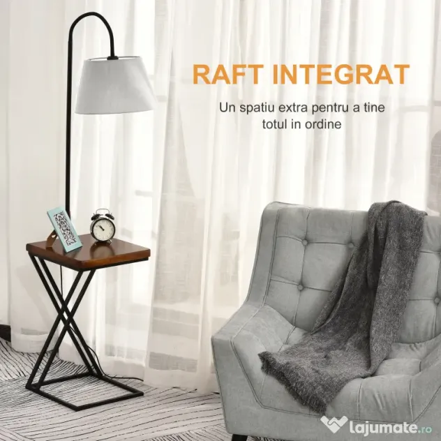 HOMCOM Lampă de Podea Modernă cu Înăcarcător Wireless, Abajur Reglabil și Etajeră Suplimentară, 36x36x165 cm, Negru | Aosom Romania