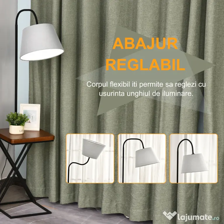 HOMCOM Lampă de Podea Modernă cu Înăcarcător Wireless, Abajur Reglabil și Etajeră Suplimentară, 36x36x165 cm, Negru | Aosom Romania