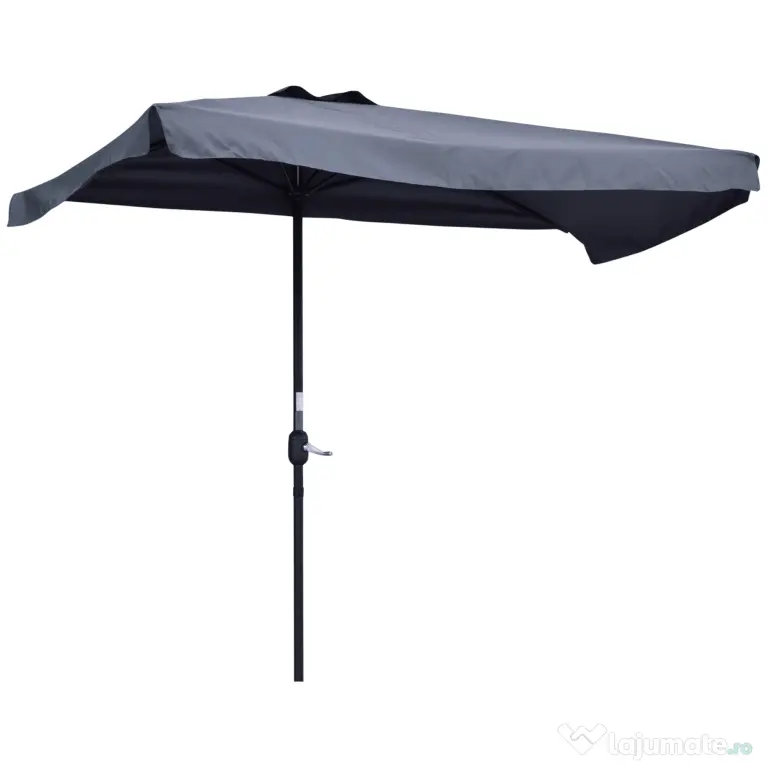 Outsunny Umbrelă Compactă Semicirculară cu Manivelă, Ideală pentru Spații Mici, 230x130x249cm, Gri | Aosom Romania