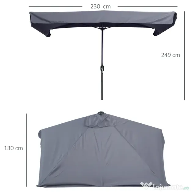 Outsunny Umbrelă Compactă Semicirculară cu Manivelă, Ideală pentru Spații Mici, 230x130x249cm, Gri | Aosom Romania