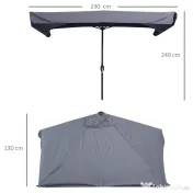 Outsunny Umbrela semicirculara pentru gradina cu manivela, 230x130x249cm, Gri