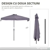 Outsunny Umbrela semicirculara pentru gradina cu manivela, 230x130x249cm, Gri