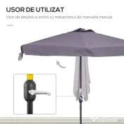 Outsunny Umbrela semicirculara pentru gradina cu manivela, 230x130x249cm, Gri