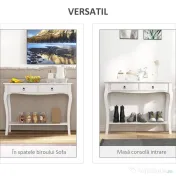 HOMCOM Consolă pentru Hol cu Raft Depozitare și Design Modern, 100x33x75 cm, Alb