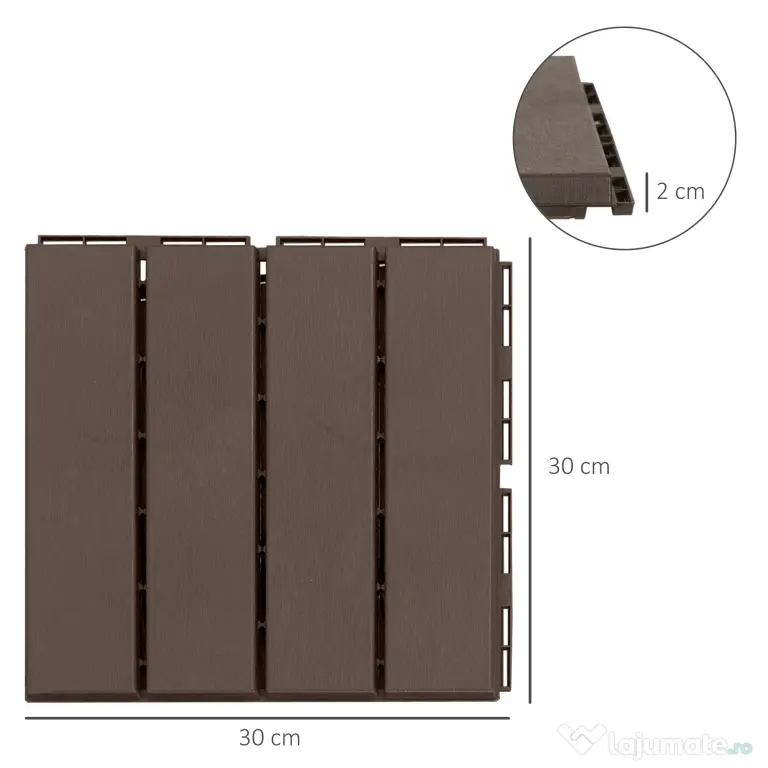 Outsunny Set Plăci de Gresie pentru Pavaj Terasă 30x30x2cm 0.81mq Maro | Aosom Romania