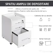 HOMCOM Comodă Mobilă de Birou pentru Arhivare, 3 Sertare, Compartimente Deschise și 5 Rotițe, Alb