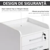 HOMCOM Comodă Mobilă de Birou pentru Arhivare, 3 Sertare, Compartimente Deschise și 5 Rotițe, Alb