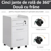 HOMCOM Comodă Mobilă de Birou pentru Arhivare, 3 Sertare, Compartimente Deschise și 5 Rotițe, Alb