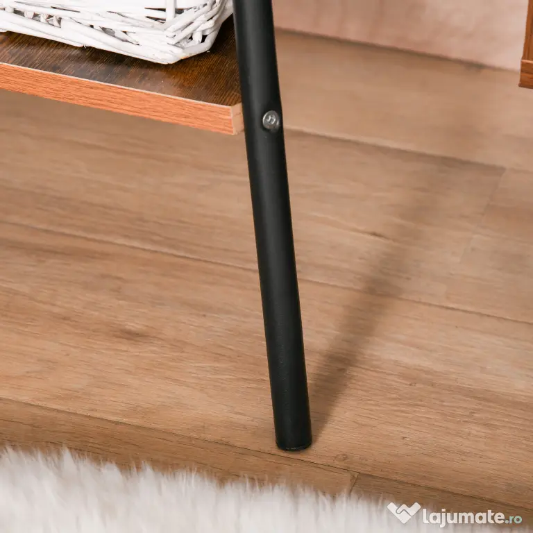HOMCOM Cuier la copac pentru Haine cu 2 Rafturi negru si maro in Metal si Lemn