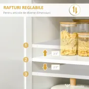 HOMCOM Bufet Înalt de Bucătărie cu Raft pentru Cuptor, Sertar, Uși de Sticlă și Rafturi Reglabile, 80x48x170 cm, Alb | Aosom Romania