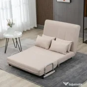 HOMCOM Canapea Extensibilă 2 Locuri, Canapea Tip Pat Modernă cu 4 Perne Incluse, Cadru din Oțel și Tapițerie Textilă, Crem 