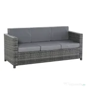 Outsunny Canapea de Exterior cu 3 Locuri din Ratan PE, Canapea cu Perne Detasabile și Structură Metalică pentru Grădină, Terasă și Balcon, 185x70x80 cm, Gri | Aosom Romania 