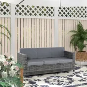 Outsunny Canapea de Exterior cu 3 Locuri din Ratan PE, Canapea cu Perne Detasabile și Structură Metalică pentru Grădină, Terasă și Balcon, 185x70x80 cm, Gri | Aosom Romania 