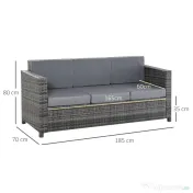 Outsunny Canapea de Exterior cu 3 Locuri din Ratan PE, Canapea cu Perne Detasabile și Structură Metalică pentru Grădină, Terasă și Balcon, 185x70x80 cm, Gri | Aosom Romania 