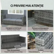 Outsunny Canapea de Exterior cu 3 Locuri din Ratan PE, Canapea cu Perne Detasabile și Structură Metalică pentru Grădină, Terasă și Balcon, 185x70x80 cm, Gri | Aosom Romania 