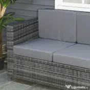 Outsunny Canapea de Exterior cu 3 Locuri din Ratan PE, Canapea cu Perne Detasabile și Structură Metalică pentru Grădină, Terasă și Balcon, 185x70x80 cm, Gri | Aosom Romania 