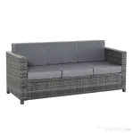 Outsunny Canapea pentru Exterior cu 3 Locuri din Ratan PE, Canapea cu Perne Tapițate și Huse Detasabile, Cadru Metalic pentru Grădină, Terasă și Balcon, 185x70x80 cm, Gri