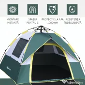 Outsunny Cort pentru Camping pentru 2 Persoane, Cort pentru Exterior Automatic Pop Up cu Copertina, Buzunare Interioare si Covoras, 205x195x135cm