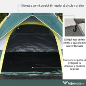 Outsunny Cort pentru Camping pentru 2 Persoane, Cort pentru Exterior Automatic Pop Up cu Copertina, Buzunare Interioare si Covoras, 205x195x135cm
