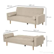 Homcom Canapea Extensibilă 2‑în‑1, 3 Locuri, Material Din In și 2 Perne Detașabile, Bej