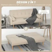 Homcom Canapea Extensibilă 2‑în‑1, 3 Locuri, Material Din In și 2 Perne Detașabile, Bej