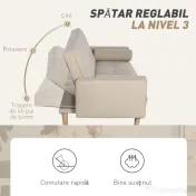 Homcom Canapea Extensibilă 2‑în‑1, 3 Locuri, Material Din In și 2 Perne Detașabile, Bej