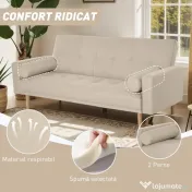 Homcom Canapea Extensibilă 2‑în‑1, 3 Locuri, Material Din In și 2 Perne Detașabile, Bej