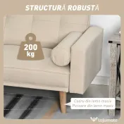 Homcom Canapea Extensibilă 2‑în‑1, 3 Locuri, Material Din In și 2 Perne Detașabile, Bej