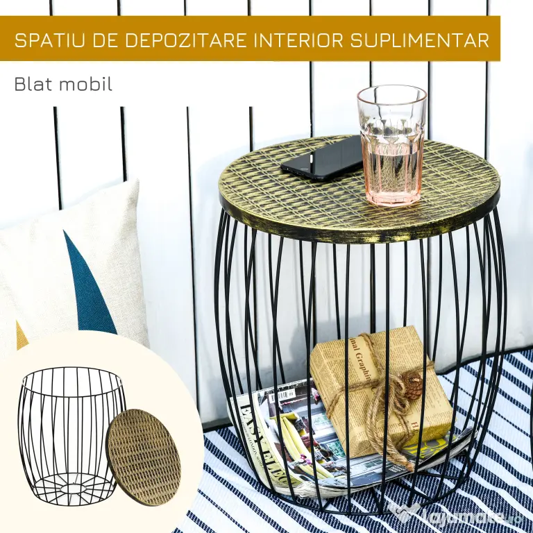 Outsunny Set 3 Masute de Gradina Stil Industrial Stivuibile din Metal Negru | Aosom Romania