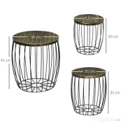 Outsunny Set 3 Masute Gradina Stivuibile 38/31 cm – Negru 