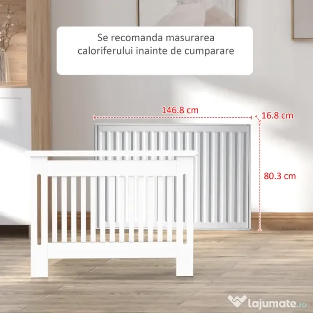HOMCOM Husă pentru Calorifer din Lamele MDF, 152x19x81 cm, Alb | Aosom Romania
