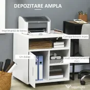 Homcom Dulap Imprimanta – Alb 60×50×65,5 cm cu Rafturi & Spatiu Depozitare