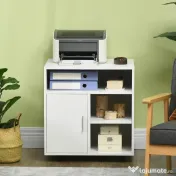 Homcom Dulap Imprimanta – Alb 60×50×65,5 cm cu Rafturi & Spatiu Depozitare