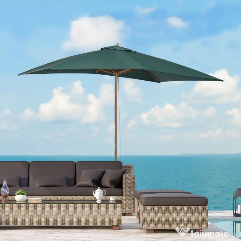 Outsunny Umbrelă din Lemn pentru Grădină, Verde, 2X3M, Design Elegant, Rezistentă la Intemperii | Aosom Romania