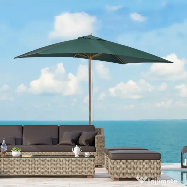 Outsunny Umbrelă din Lemn pentru Grădină, Verde, 2X3M, Design Elegant, Rezistentă la Intemperii | Aosom Romania