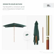 Outsunny Umbrelă din Lemn pentru Grădină, Verde, 2X3M, Design Elegant, Rezistentă la Intemperii | Aosom Romania 