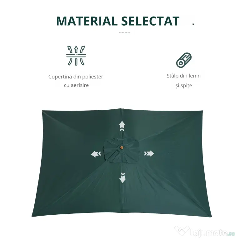 Outsunny Umbrelă din Lemn pentru Grădină, Verde, 2X3M, Design Elegant, Rezistentă la Intemperii | Aosom Romania