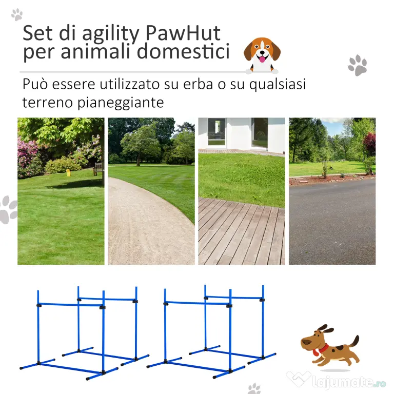 PawHut Set de 4 Obstacole Reglabile pentru Antrenamentul Câinilor, Înălțime Ajustabilă, pentru Dresaj și Agilitate, Albastru | Aosom Romania