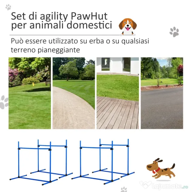 PawHut Set de 4 Obstacole Reglabile pentru Antrenamentul Câinilor, Înălțime Ajustabilă, pentru Dresaj și Agilitate, Albastru | Aosom Romania