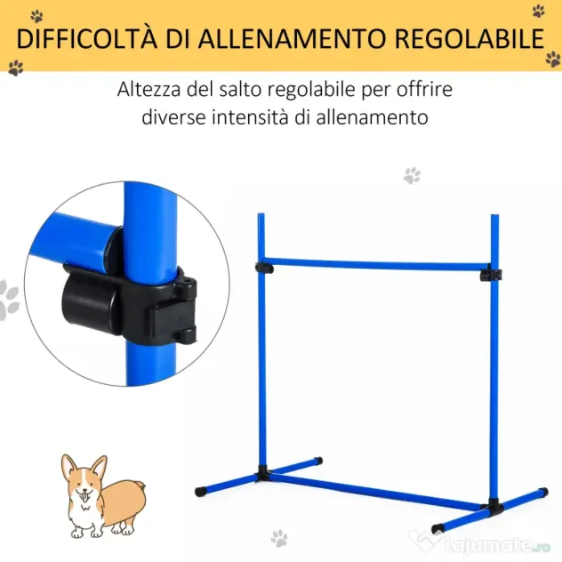 PawHut Set de 4 Obstacole Reglabile pentru Antrenamentul Câinilor, Înălțime Ajustabilă, pentru Dresaj și Agilitate, Albastru | Aosom Romania