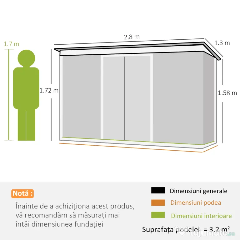 Outsunny, magazie pentru scule, casuta de gradina, sopron pentru unelte 280x130x172cm, Verde deschis | Aosom Romania