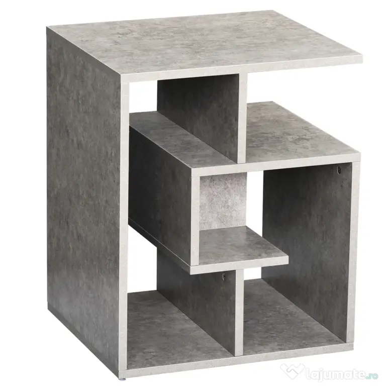 HOMCOM Bibliotecă Modernă pe 3 Niveluri din Lemn cu Efect Ciment, Dimensiuni 45x40x55cm, Gri Elegant | Aosom Romania