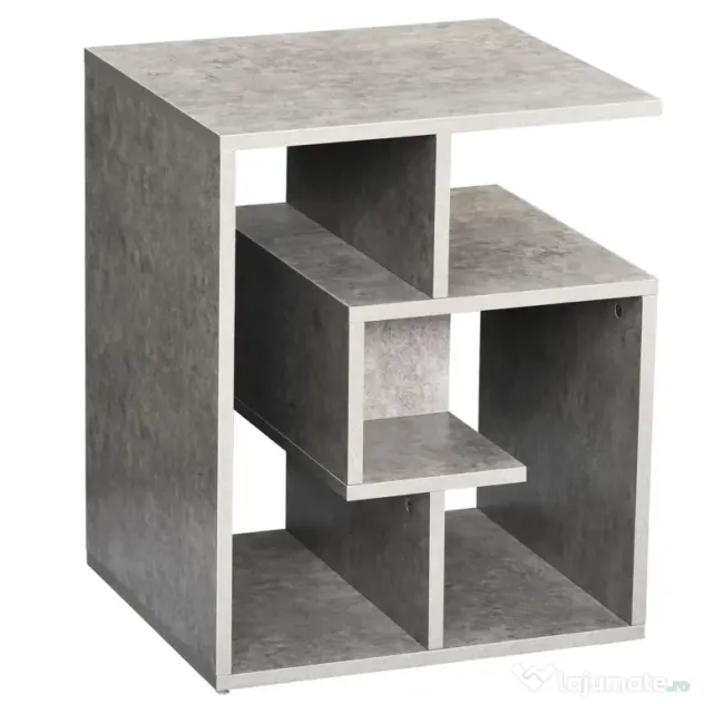 HOMCOM Bibliotecă Modernă pe 3 Niveluri din Lemn cu Efect Ciment, Dimensiuni 45x40x55cm, Gri Elegant | Aosom Romania